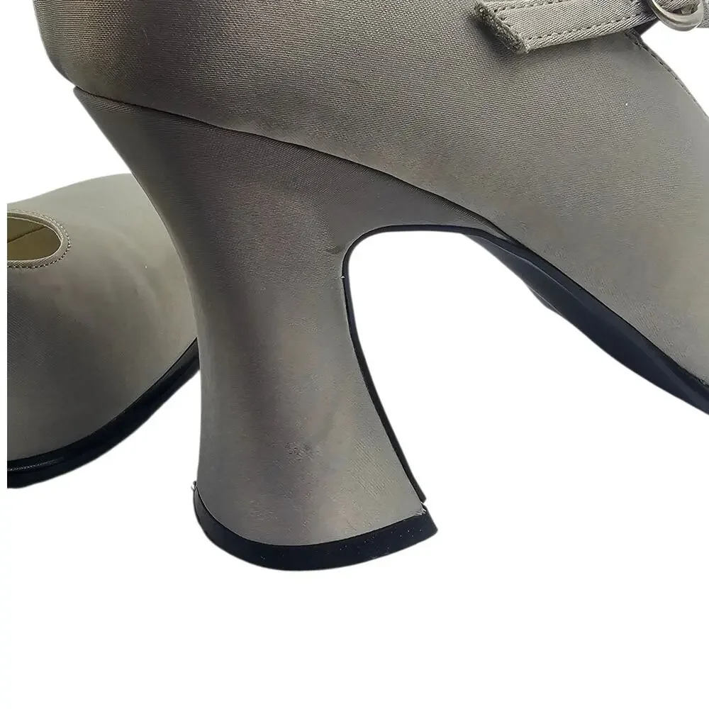 Unlisted Vintage Y2K Light Blue Gray Satin Mary Jane Flared Heels